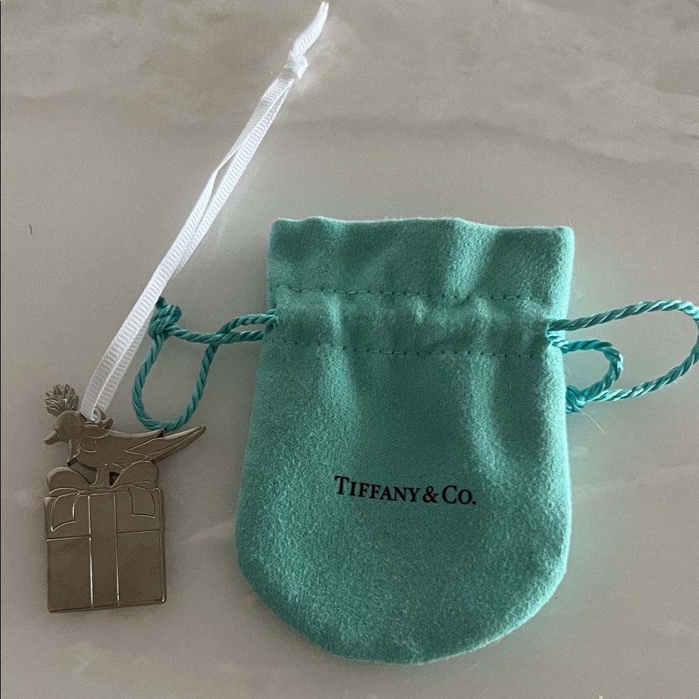 Tiffany & Co. Silver Bird Ornament with White Ribbon